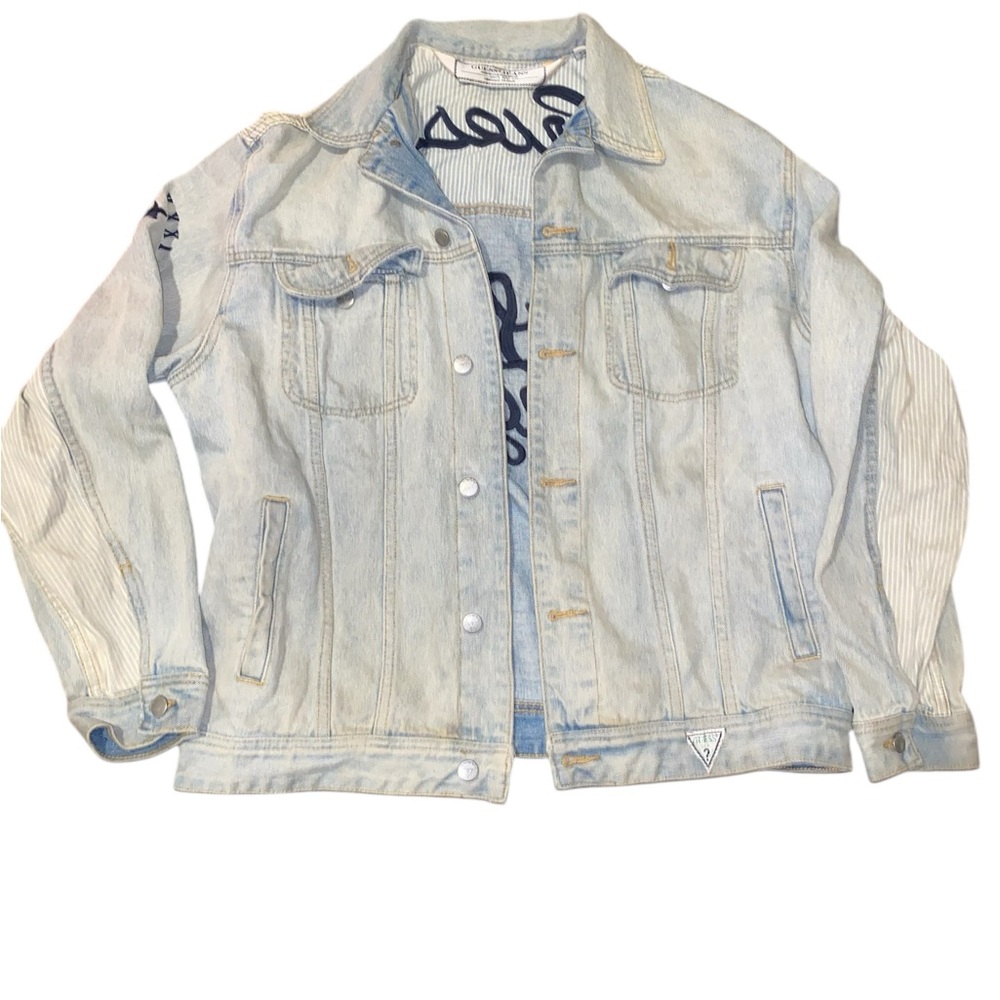 Vintage Guess Light Blue Unisex Denim Jacket Size Large and Vintage Crewneck